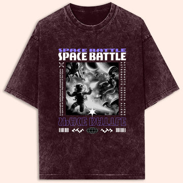 Space Battle Acid Wash Oversized T-Shirt