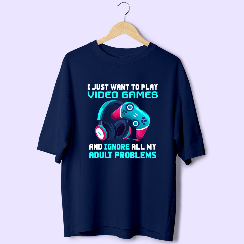 Play Video Games (Front Print) Oversized T-Shirt