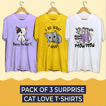 Pack of 3 Cat Love Surprise T-Shirts (Super Saver Pack) - Soul & Peace
