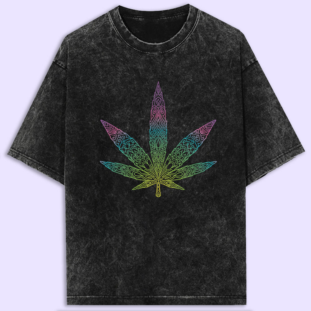 Colourful Leaf Acid Wash Oversized T-Shirt - Soul & Peace