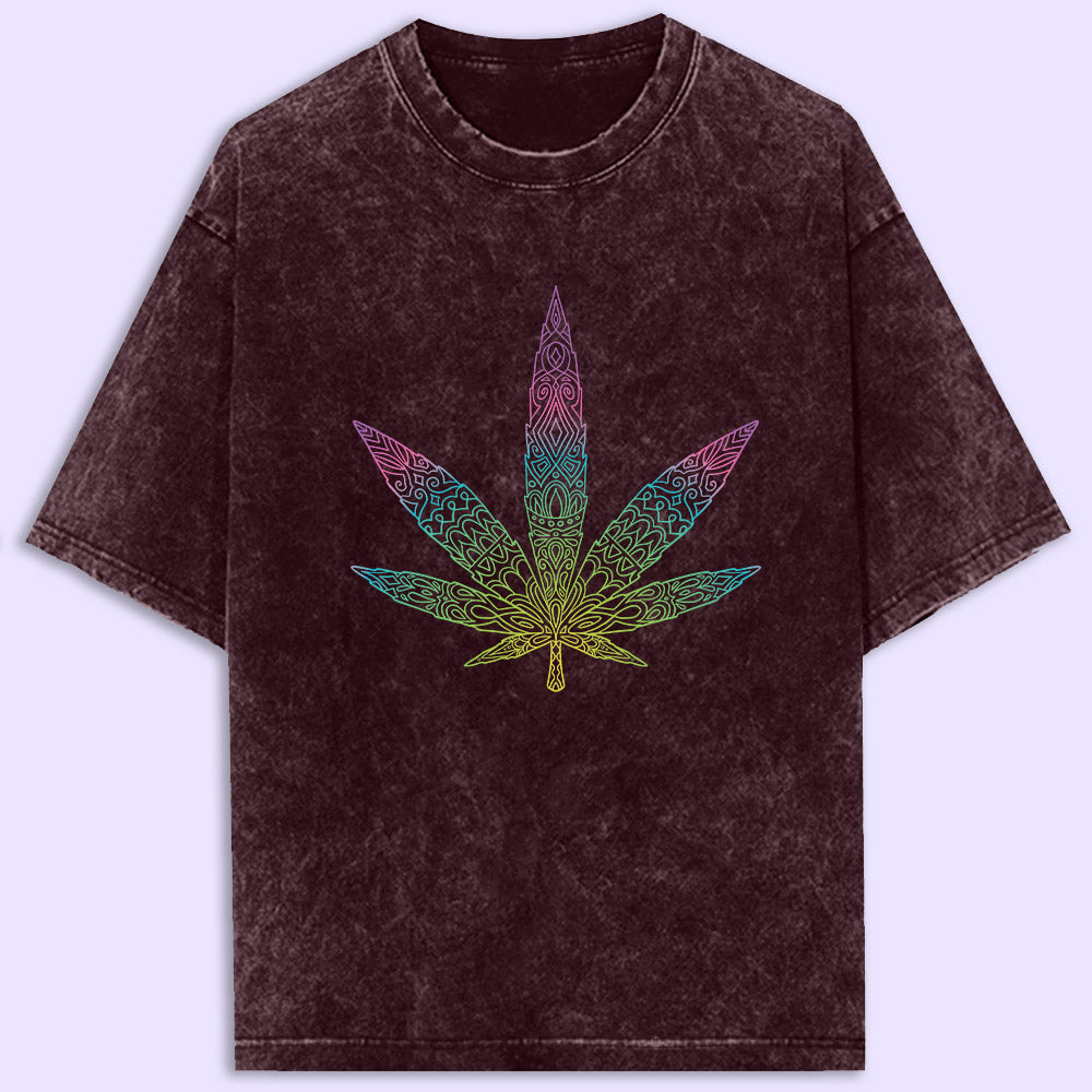 Colourful Leaf Acid Wash Oversized T-Shirt - Soul & Peace
