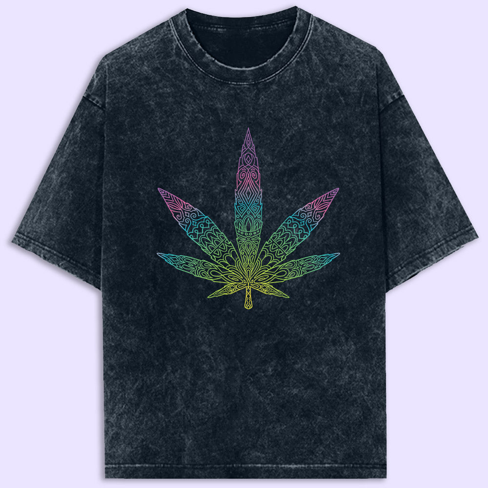 Colourful Leaf Acid Wash Oversized T-Shirt - Soul & Peace