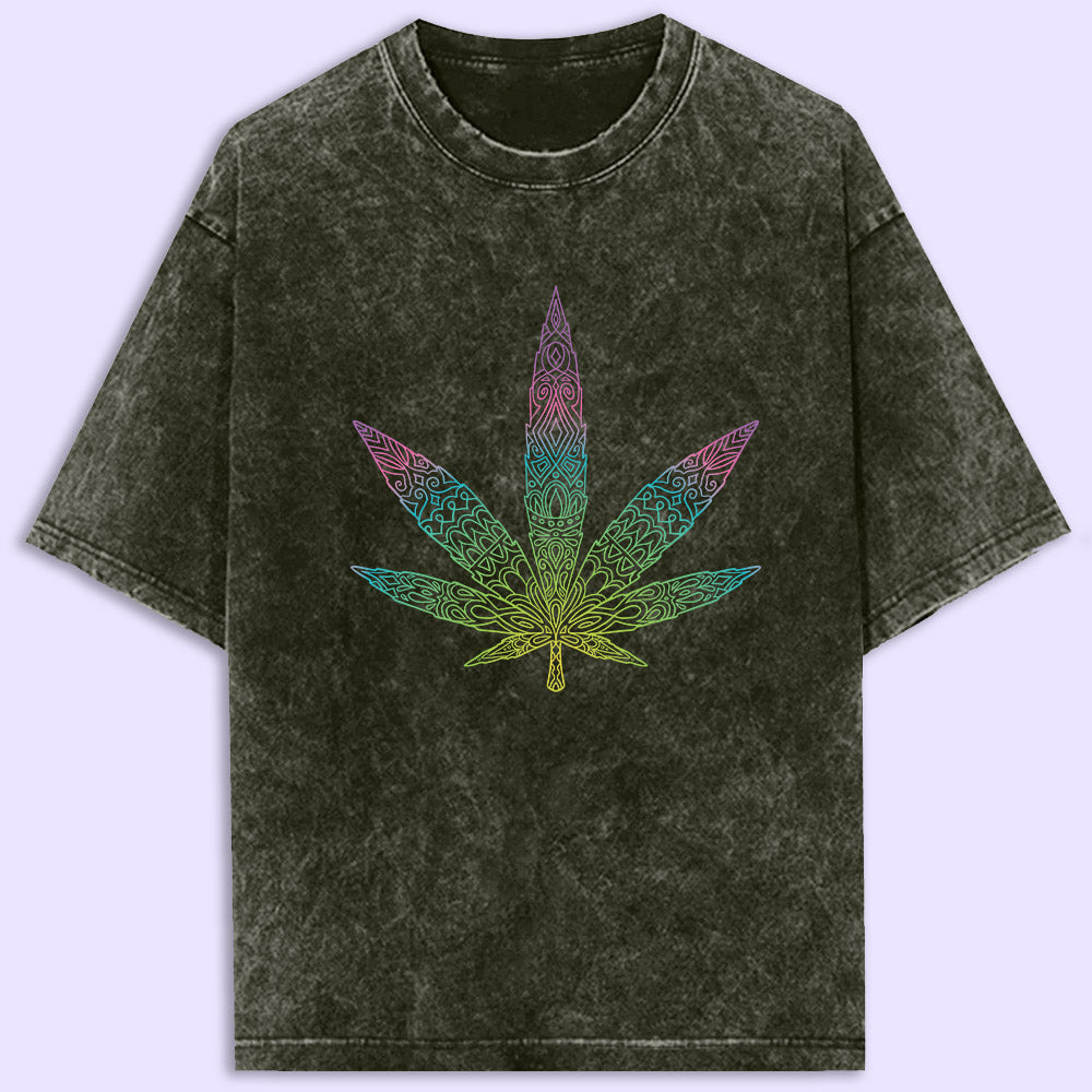 Colourful Leaf Acid Wash Oversized T-Shirt - Soul & Peace