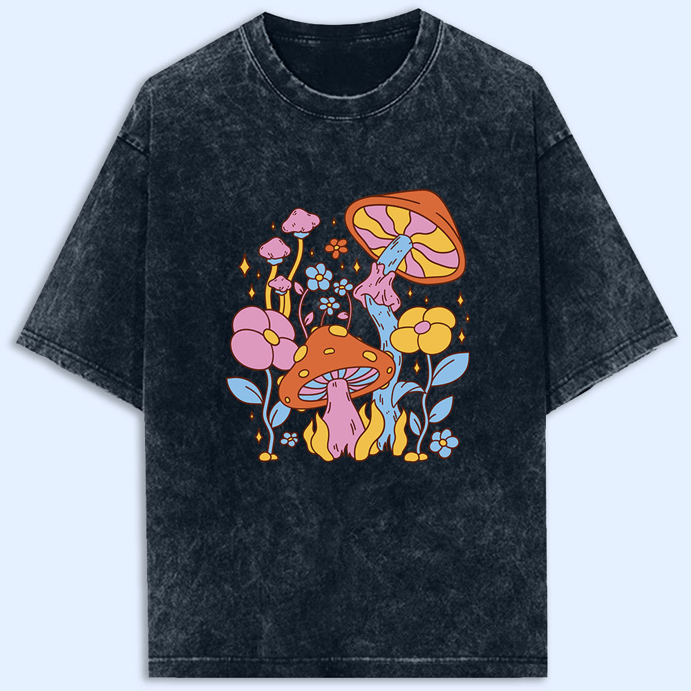 Hippie Flower Mushroom Acid Wash Oversized T-Shirt - Soul & Peace