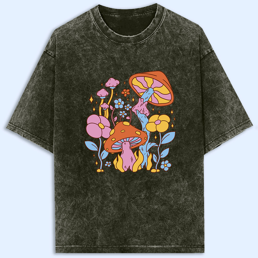 Hippie Flower Mushroom Acid Wash Oversized T-Shirt - Soul & Peace