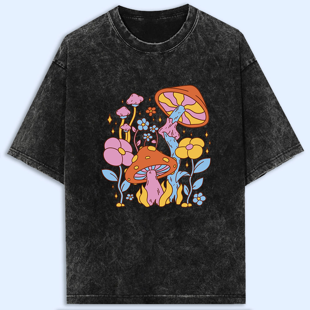 Hippie Flower Mushroom Acid Wash Oversized T-Shirt - Soul & Peace