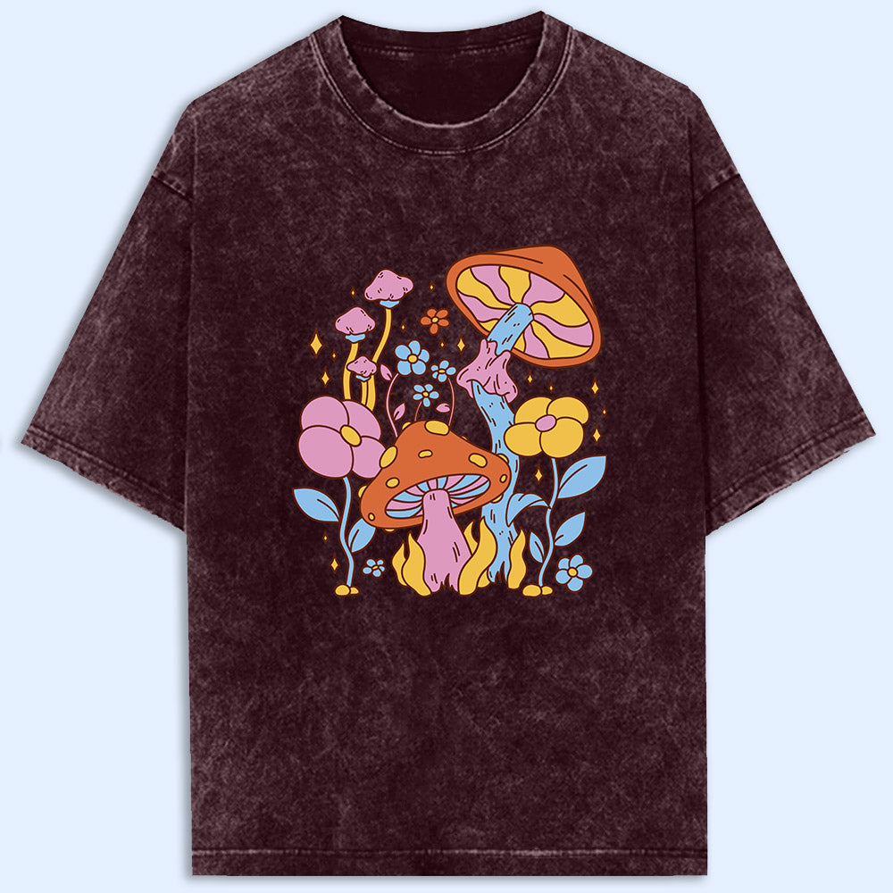 Hippie Flower Mushroom Acid Wash Oversized T-Shirt - Soul & Peace