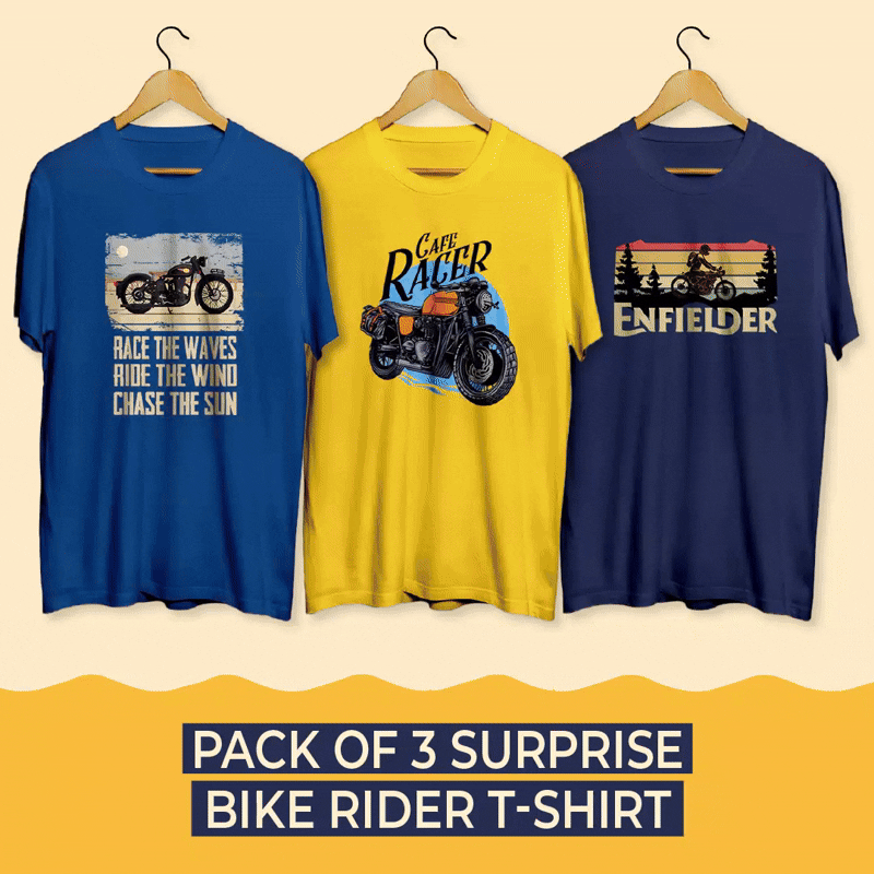 Pack of 3 Bike Rider Surprise T-Shirts (Super Saver Pack) - Soul & Peace