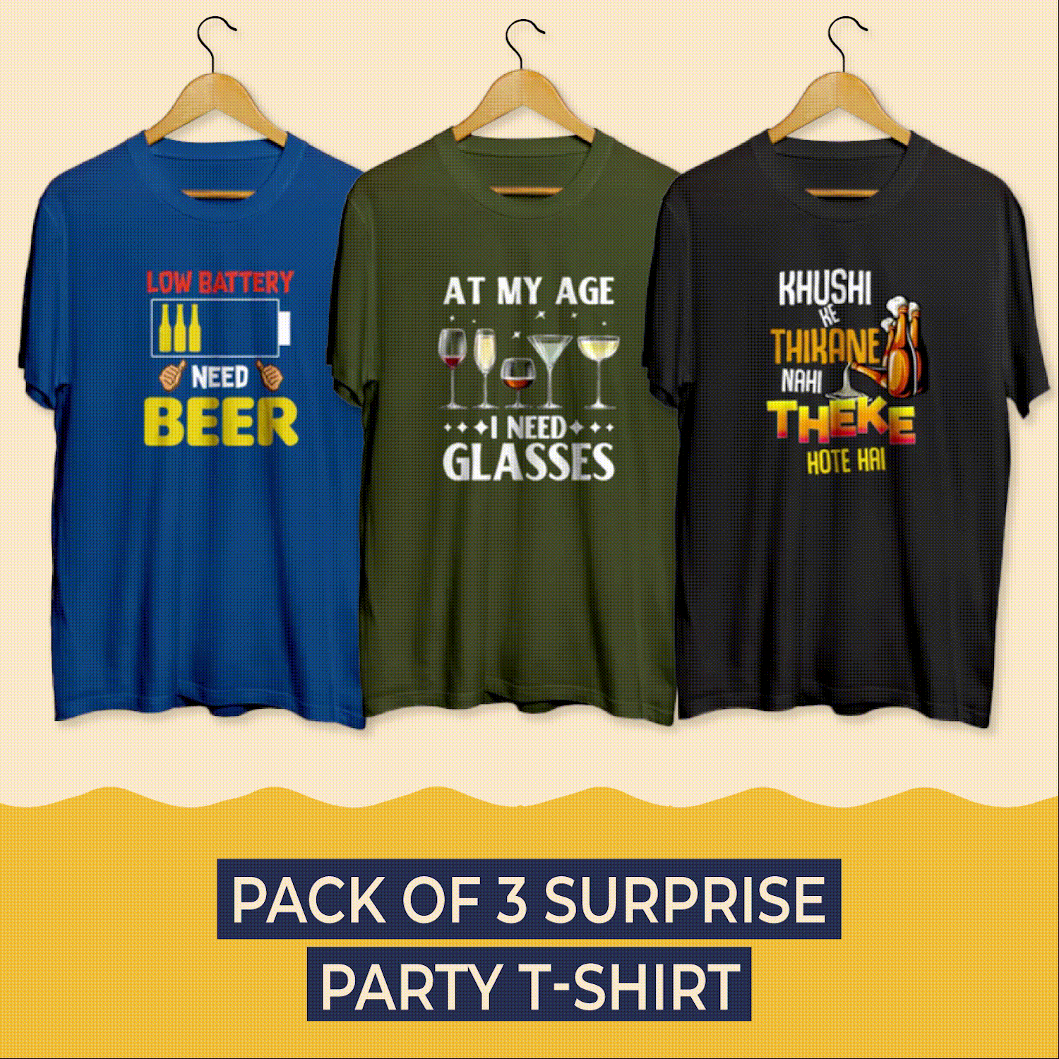 Pack of 3 Party Surprise T-Shirts (Super Saver Pack) - Soul & Peace