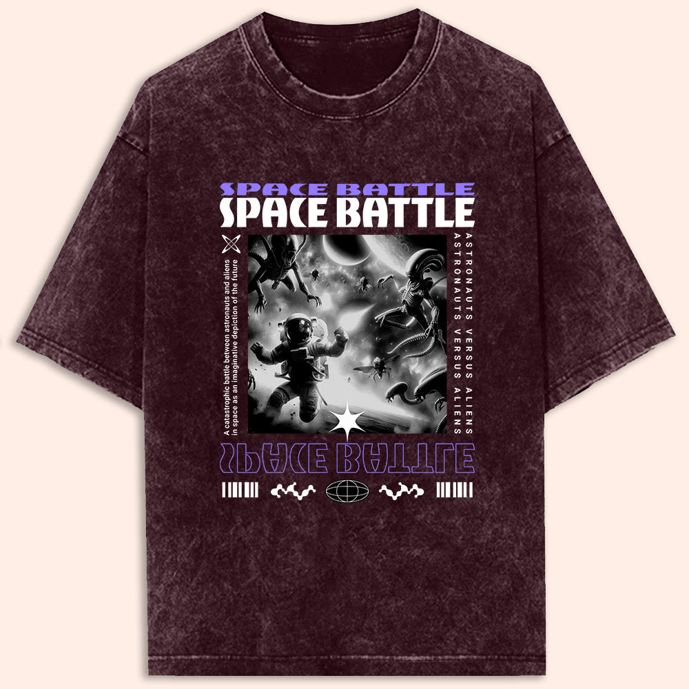 Space Battle Acid Wash Oversized T-Shirt