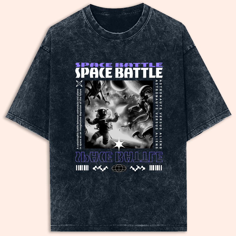Space Battle Acid Wash Oversized T-Shirt