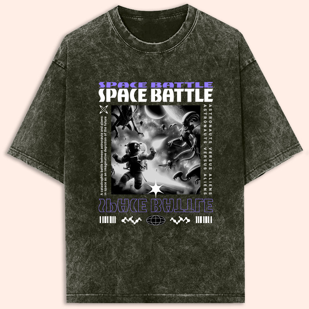 Space Battle Acid Wash Oversized T-Shirt