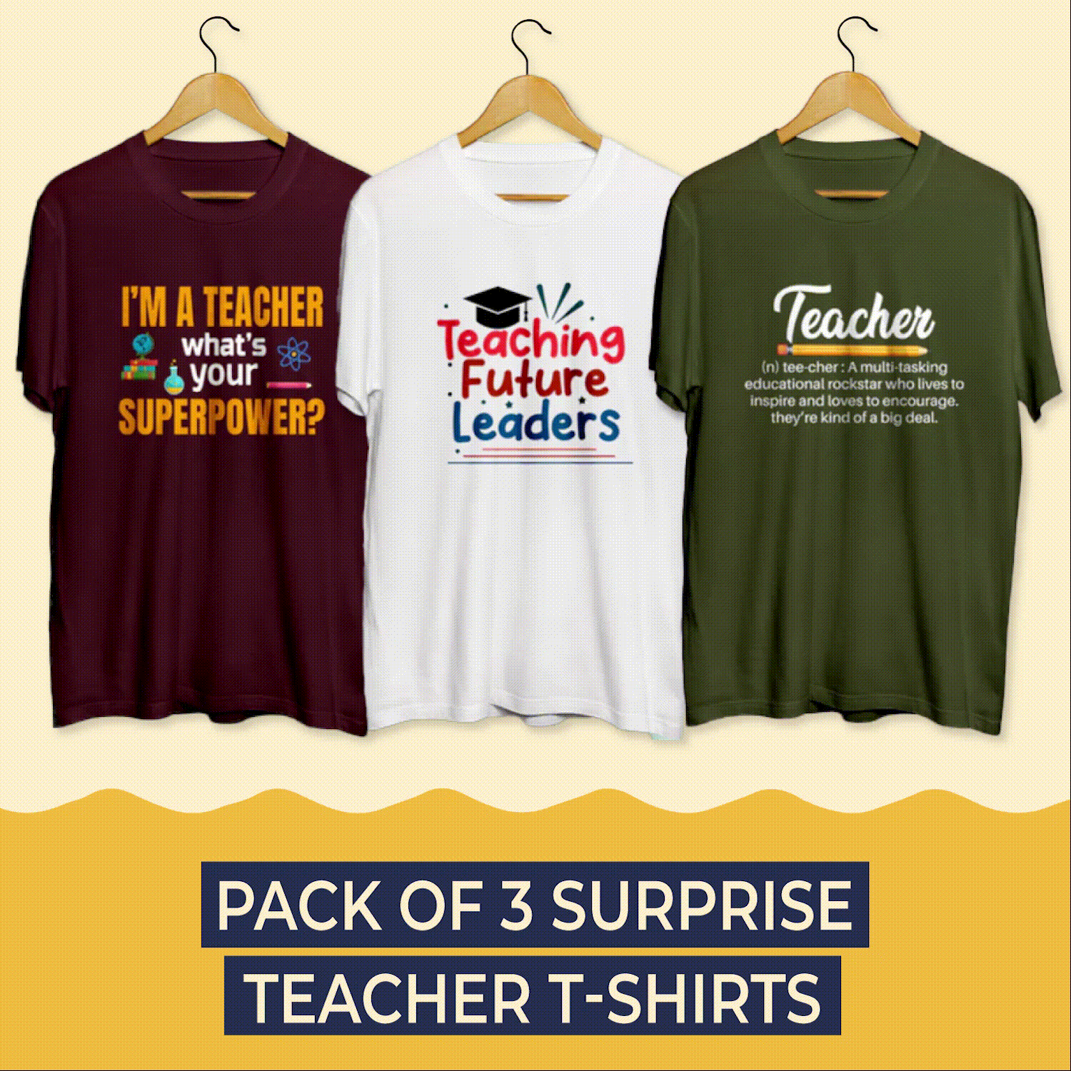 Pack of 3 Teacher Surprise T-Shirts (Super Saver Pack) - Soul & Peace