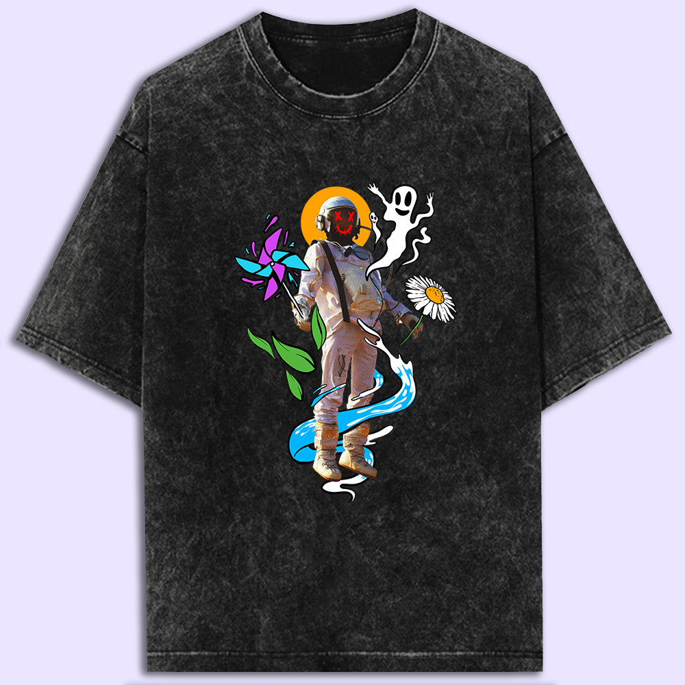 Trippy Astronaut Acid Wash Oversized T-Shirt