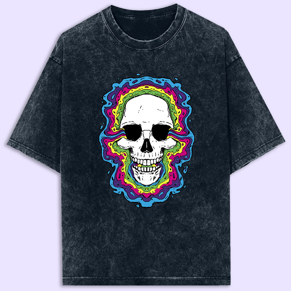 Trippy Skull Acid Wash Oversized T-Shirt