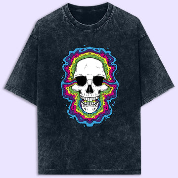 Trippy Skull Acid Wash Oversized T-Shirt
