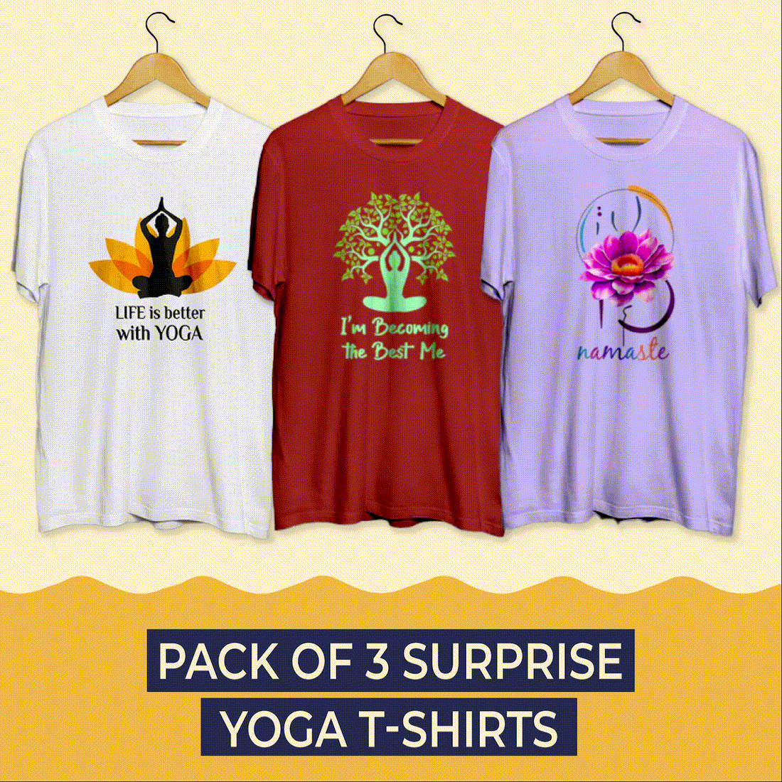 Pack of 3 Yoga Surprise T-Shirts (Super Saver Pack) - Soul & Peace