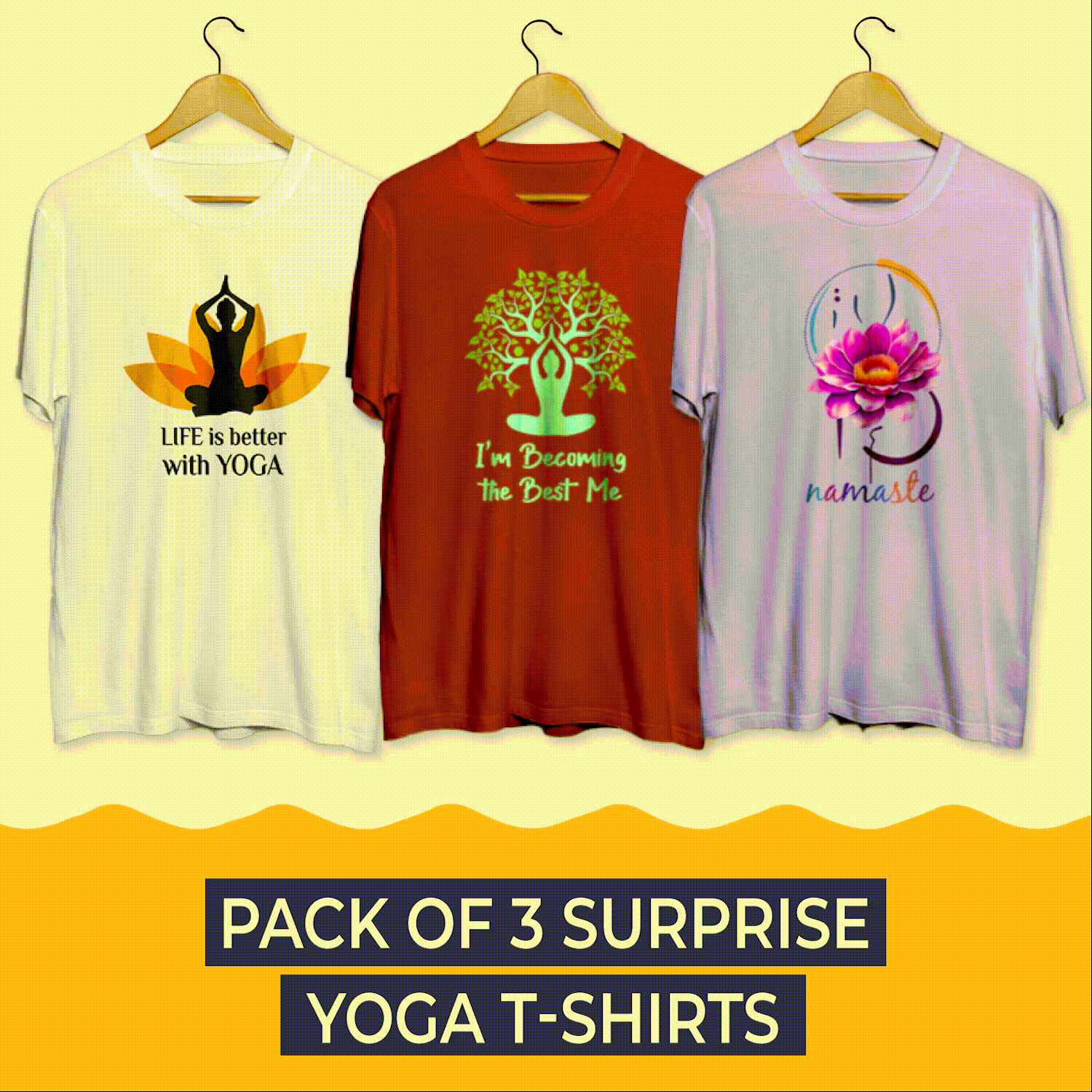 Pack of 3 Yoga Surprise T-Shirts (Super Saver Pack) - Soul & Peace