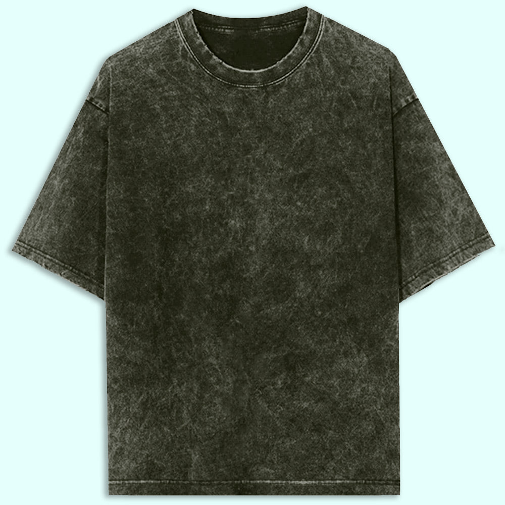 Plain Olive Green Acid Wash Oversized T-Shirt - Soul & Peace