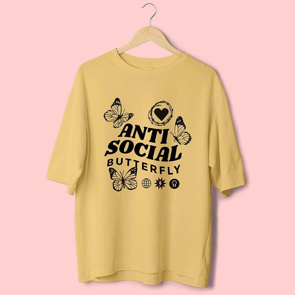 Anti Social Butterfly (Front Print) Oversized T-Shirt