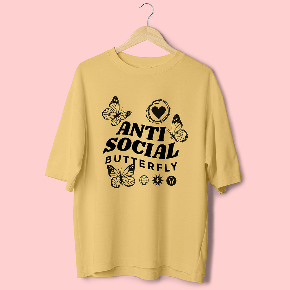 Anti Social Butterfly (Front Print) Oversized T-Shirt - Soul & Peace