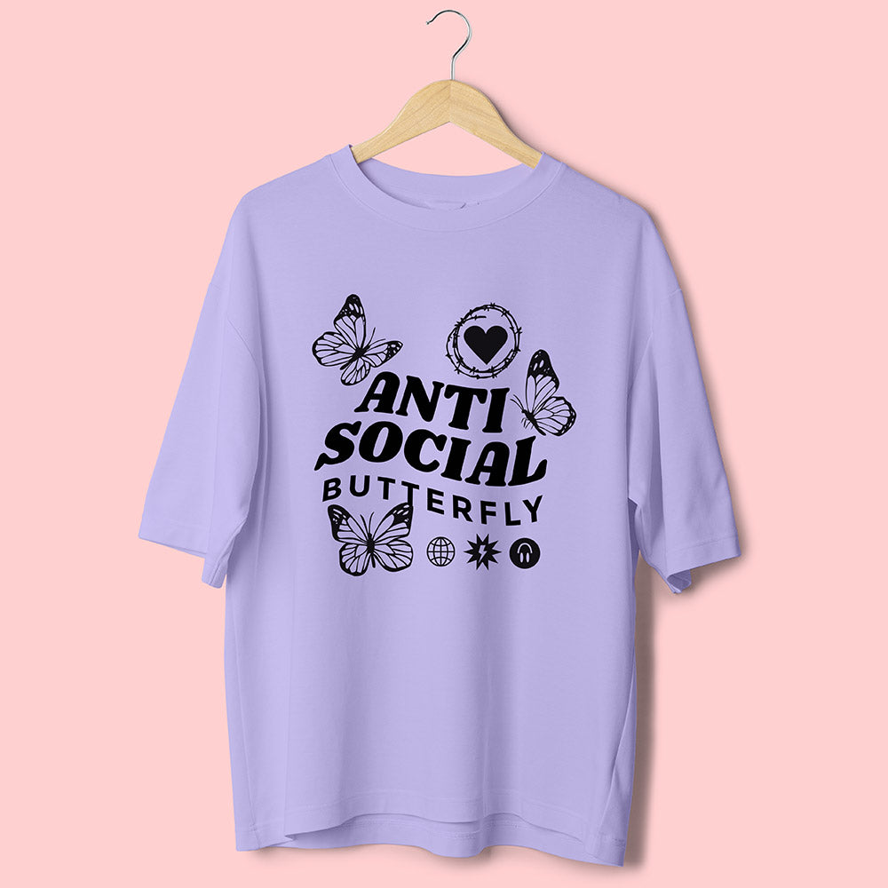 Anti Social Butterfly (Front Print) Oversized T-Shirt - Soul & Peace
