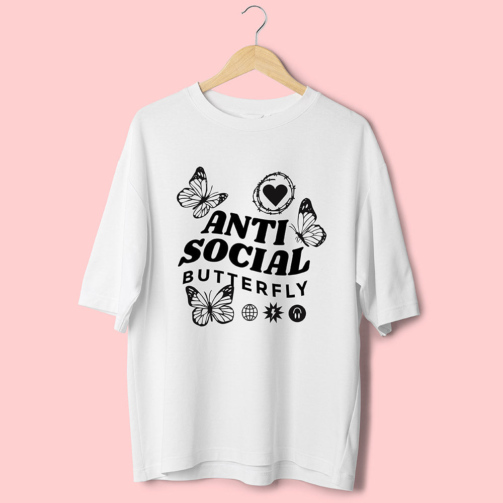 Anti Social Butterfly (Front Print) Oversized T-Shirt - Soul & Peace