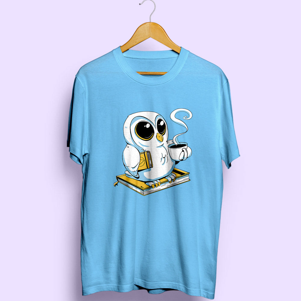 Books Owl & Coffee Half Sleeve T-Shirt
