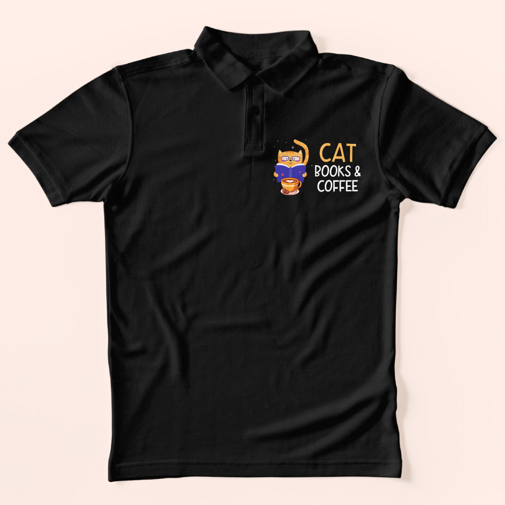 Cat Books & Coffee Polo T-Shirt