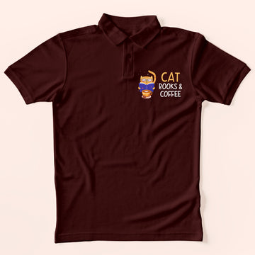 Cat Books & Coffee Polo T-Shirt