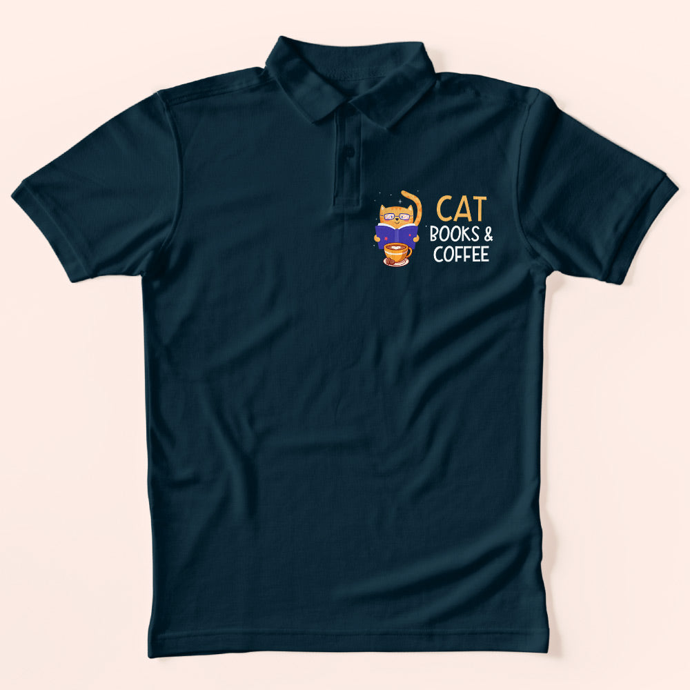 Cat Books & Coffee Polo T-Shirt