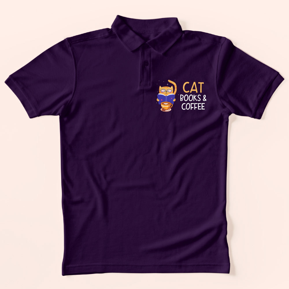 Cat Books & Coffee Polo T-Shirt
