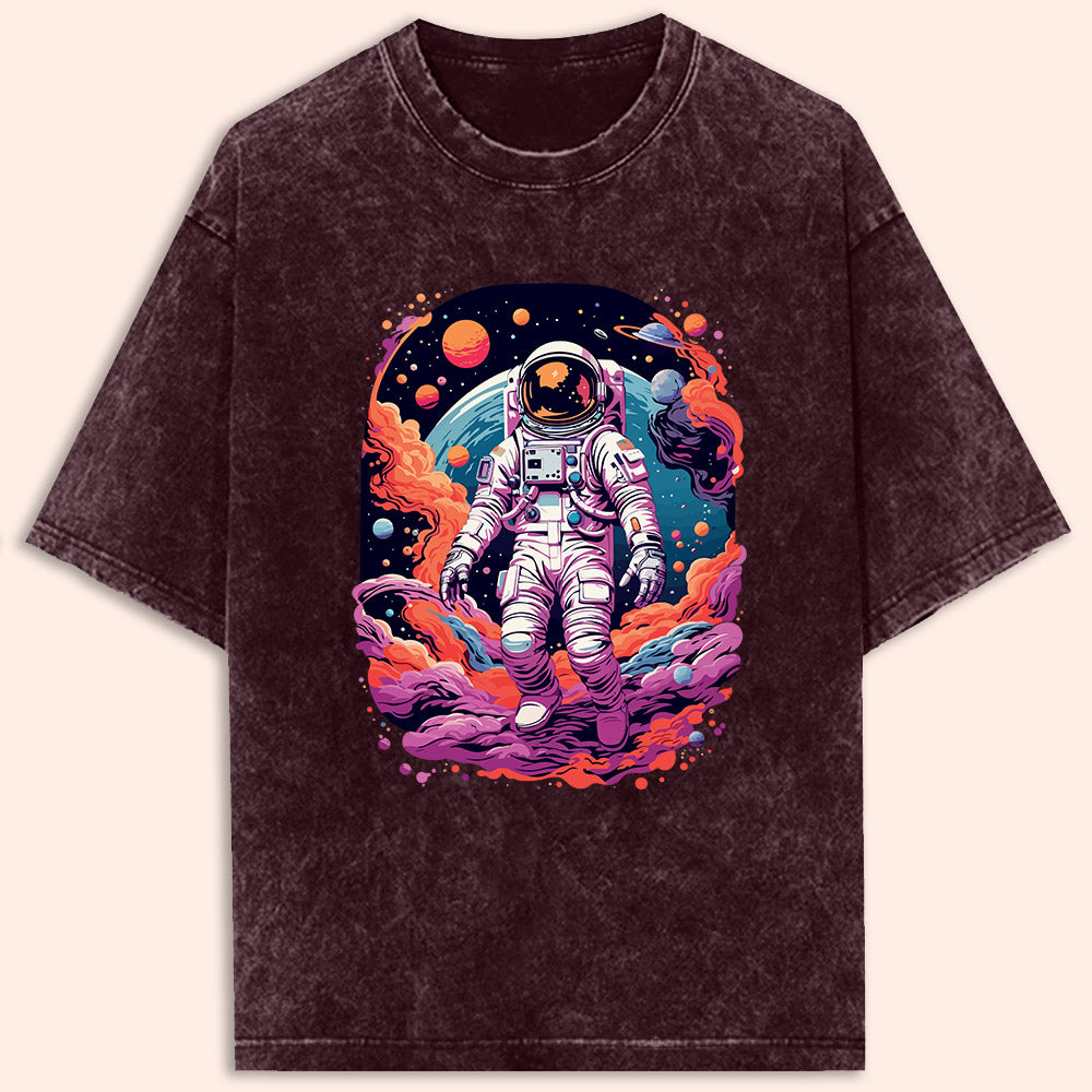 Colourful Space Astronaut Acid Wash Oversized T-Shirt - Soul & Peace