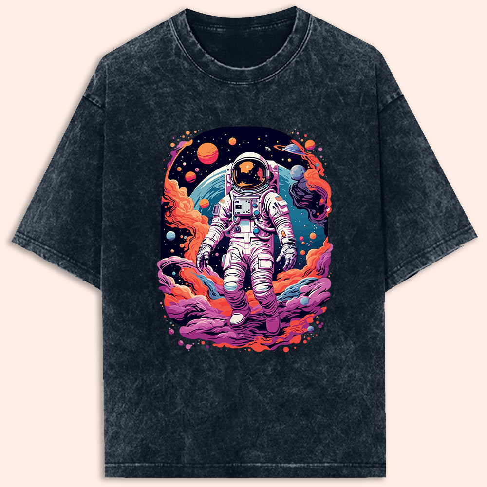 Colourful Space Astronaut Acid Wash Oversized T-Shirt - Soul & Peace