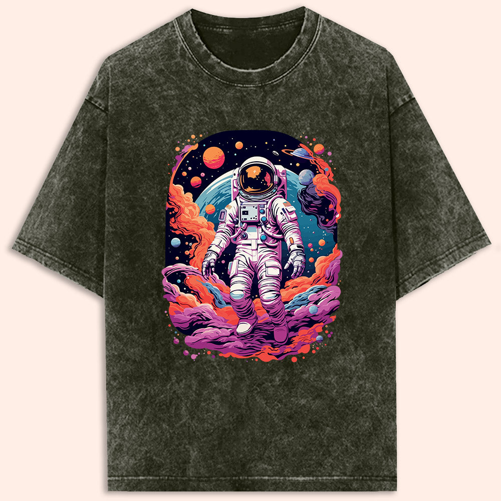 Colourful Space Astronaut Acid Wash Oversized T-Shirt - Soul & Peace