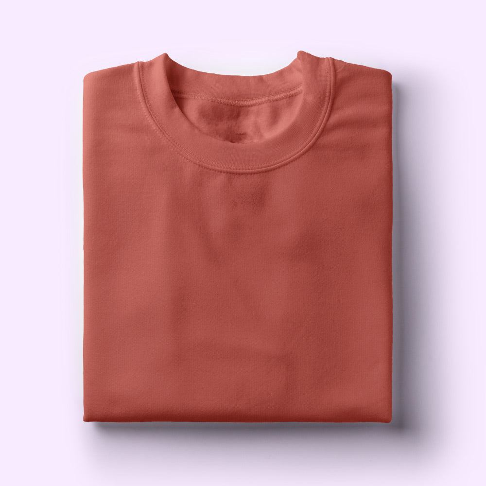 Solid: Coral Round Neck T-Shirt - Soul & Peace