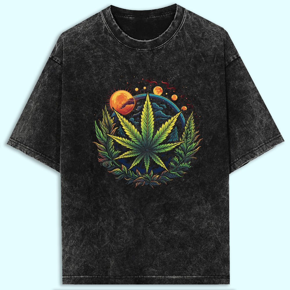 Cosmic Leaf Acid Wash Oversized T-Shirt