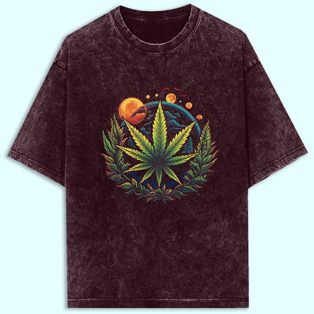 Cosmic Leaf Acid Wash Oversized T-Shirt - Soul & Peace