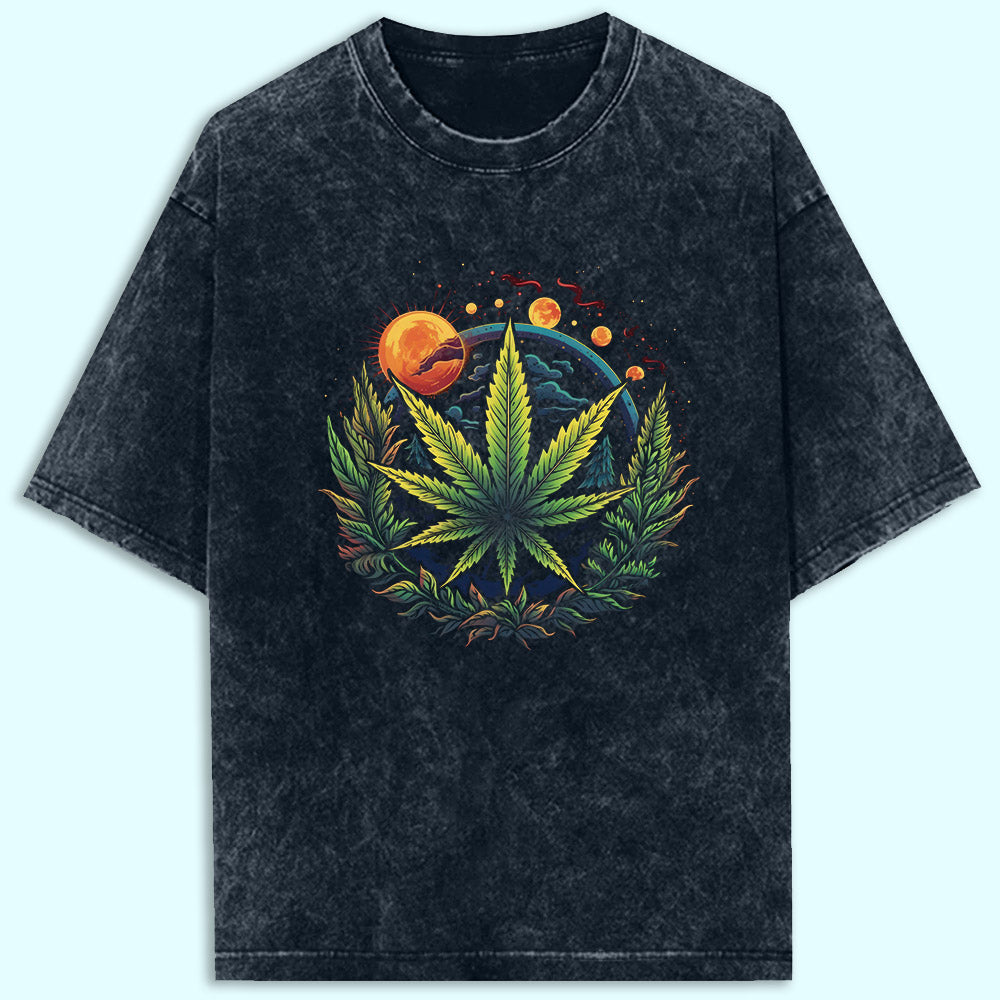 Cosmic Leaf Acid Wash Oversized T-Shirt - Soul & Peace
