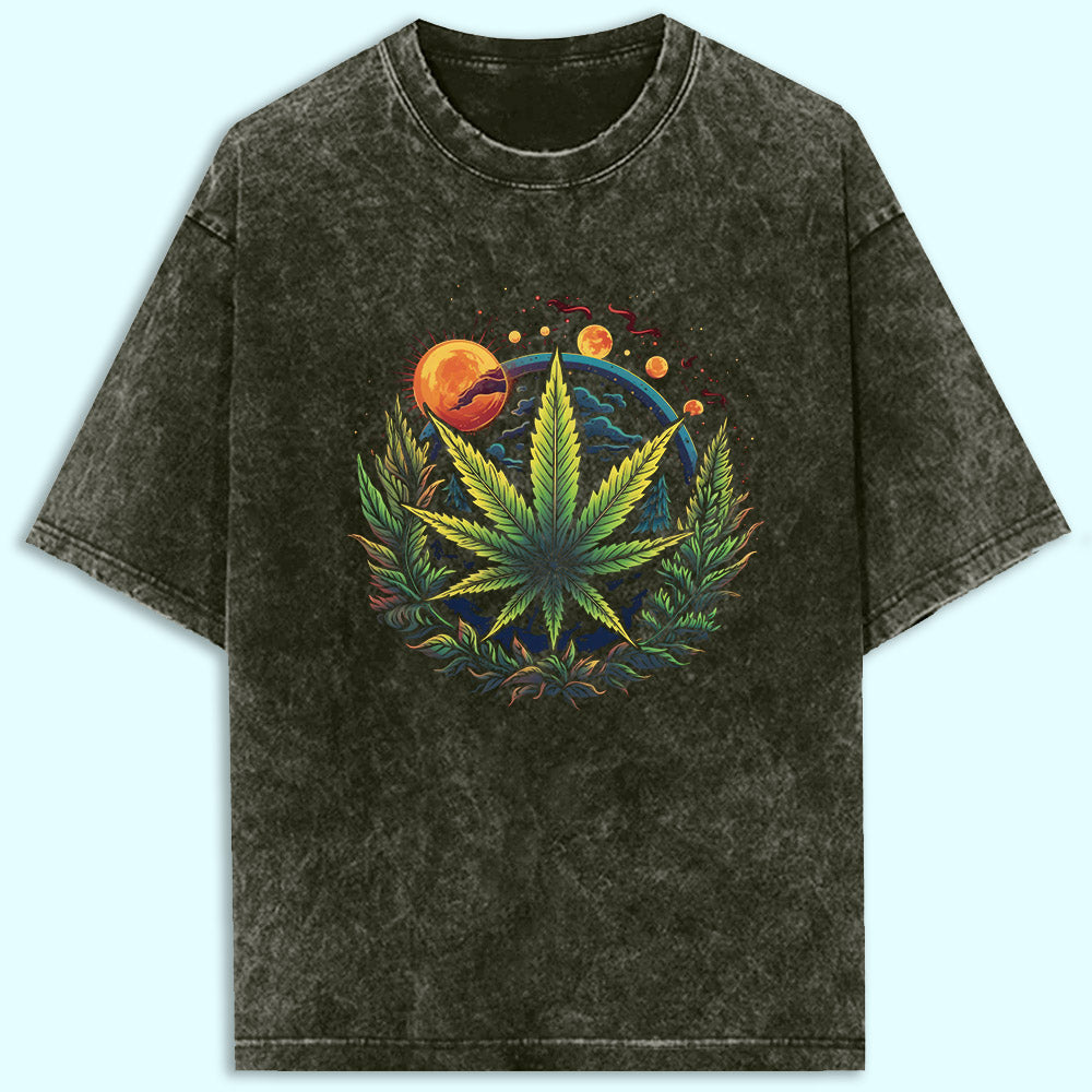 Cosmic Leaf Acid Wash Oversized T-Shirt - Soul & Peace