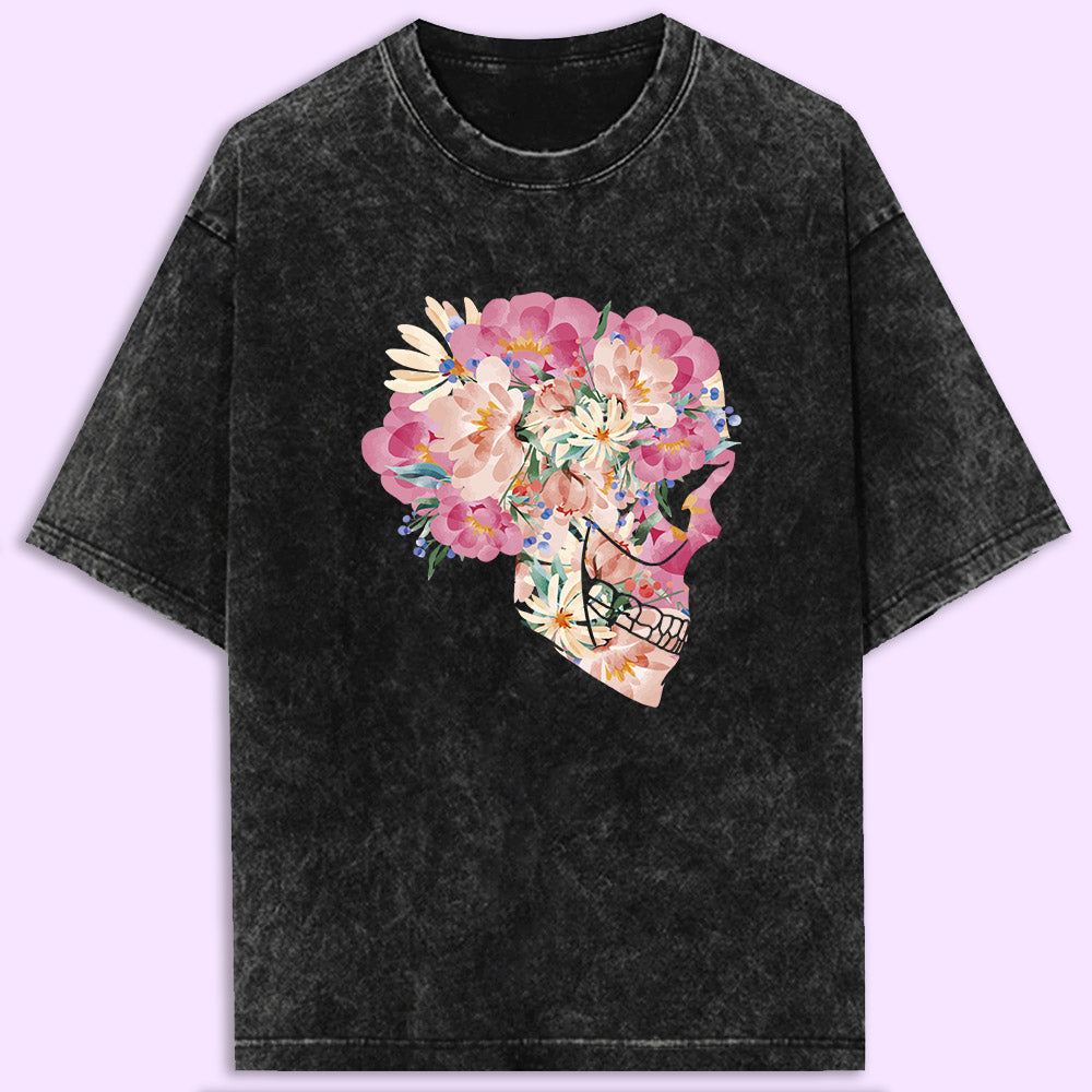 Floral Skull Acid Wash Oversized T-Shirt