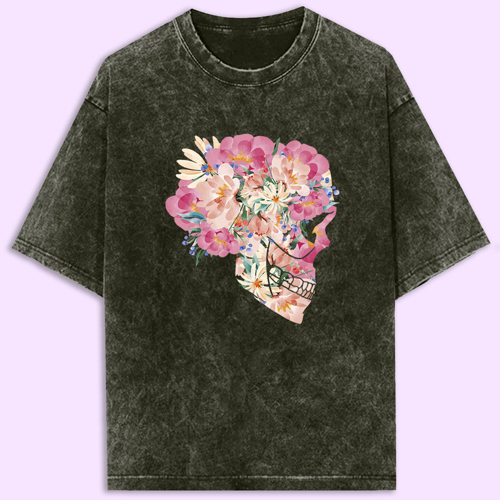 Floral Skull Acid Wash Oversized T-Shirt