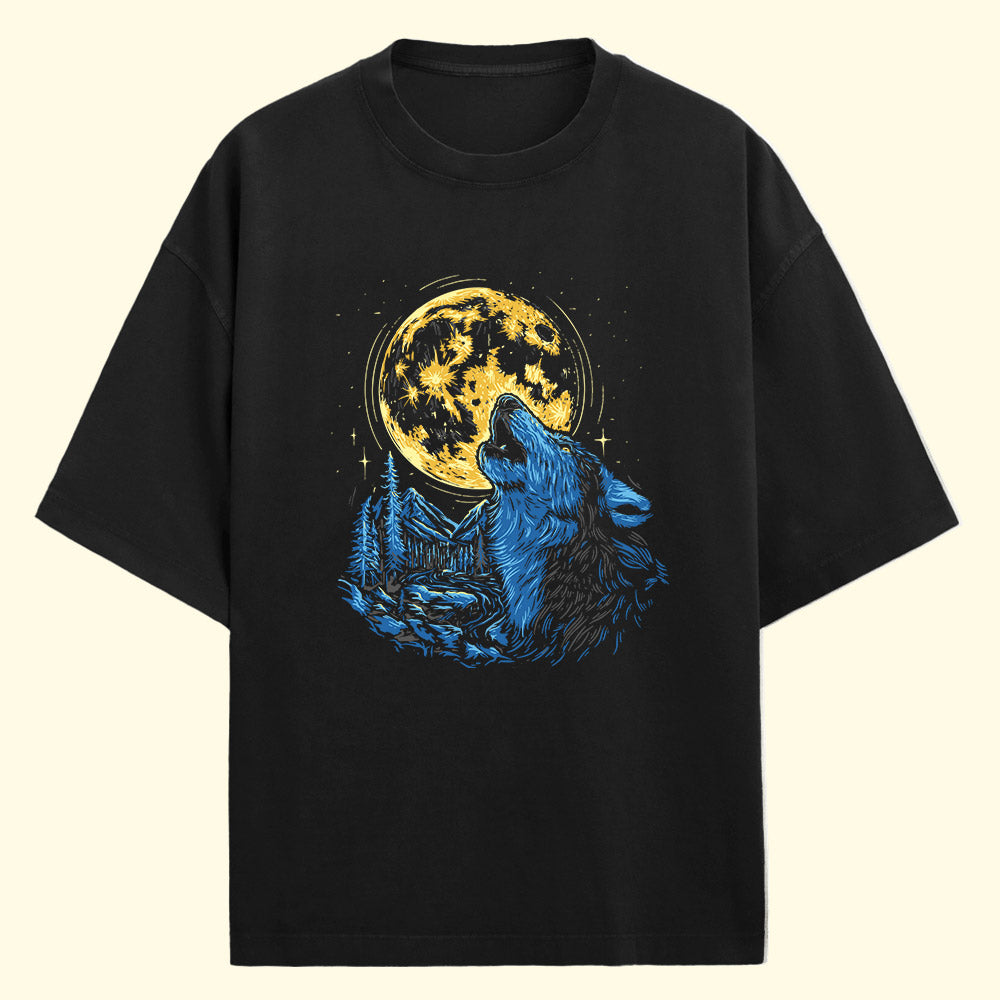 Full Moon Wolf (Front Print) Oversized T-Shirt