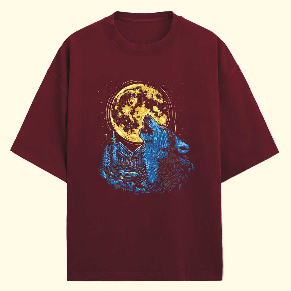 Full Moon Wolf (Front Print) Oversized T-Shirt