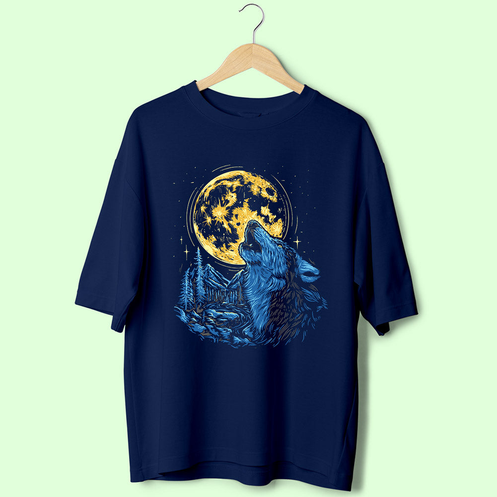 Full Moon Wolf (Front Print) Oversized T-Shirt