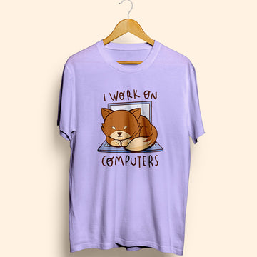 I Work On Computers Cat Half Sleeve T-Shirt