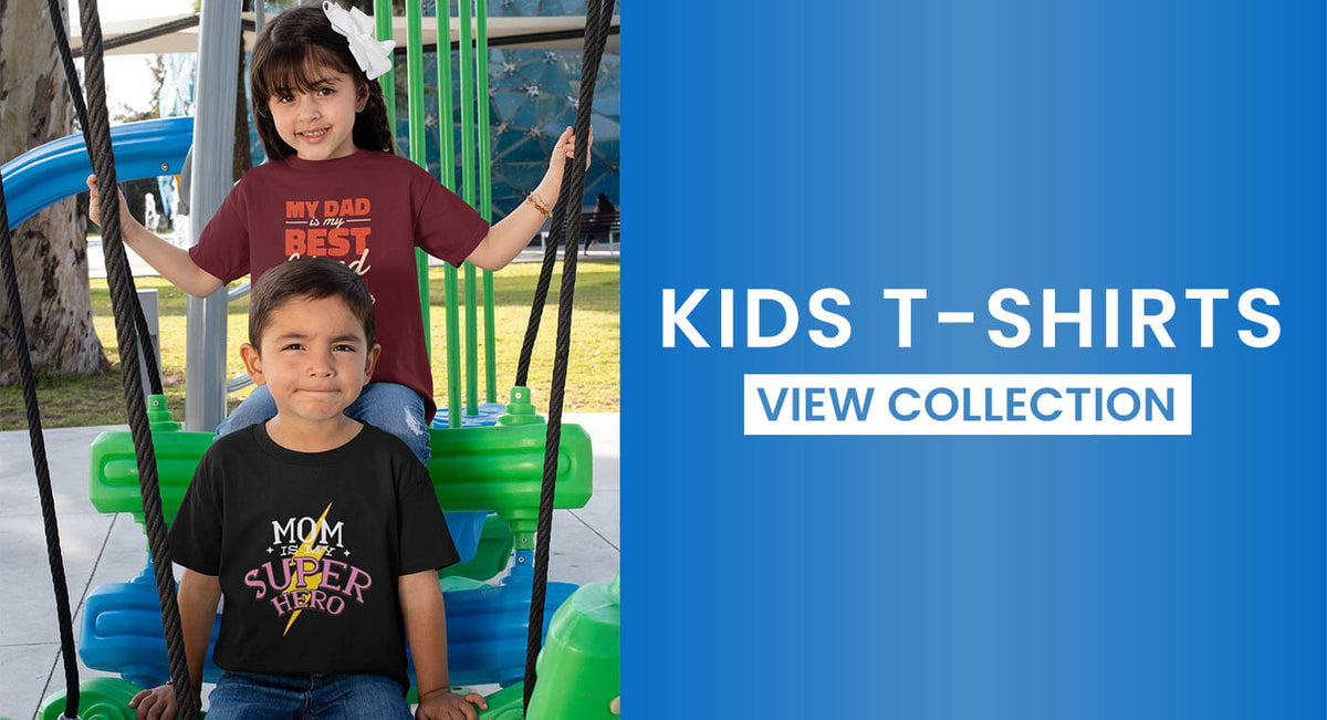Printed kids’ T-shirts for boys and girls from Soul & Peace, shown at a playground.
