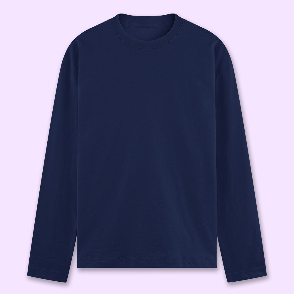 Navy Blue Plain Full Sleeve T-Shirt