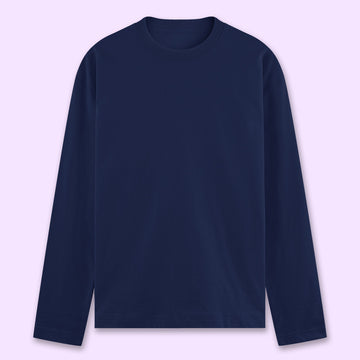 Navy Blue Plain Full Sleeve T-Shirt