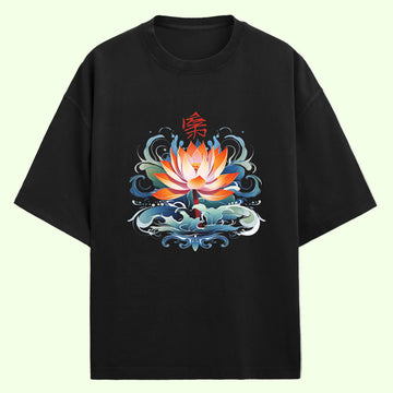 Oriental Lotus (Front Print) Oversized T-Shirt